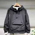 thumbnail image 5 of Chaqueta con capucha de primavera para hombre, jersey con bolsillo grande y cremallera, chaqueta holgada impermeable con forro polar, chaqueta de moda, longitud de Material fino, 5 of 5