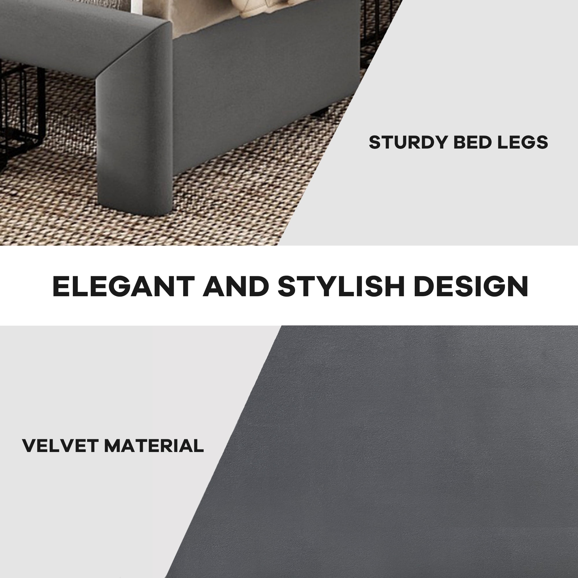 Leumius Queen Size Bed Frame with Storage Headboard & USB Charging Station,Upholstered Platform Bed with 3 Storage Drawers,No Box Spring Needed,Dark Gray