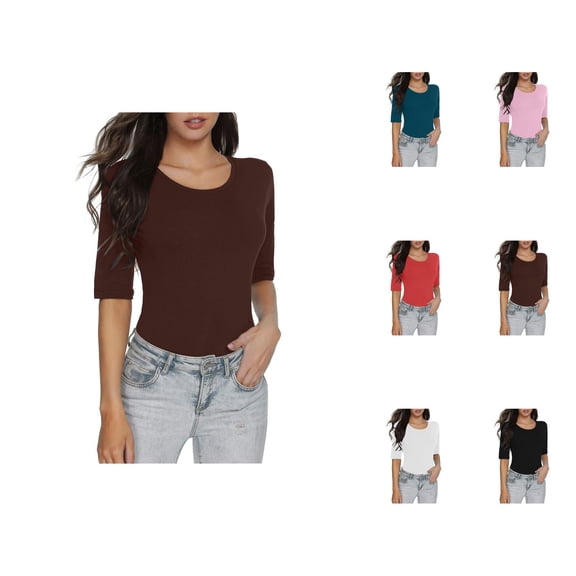 T Shirts for Women 2026 Summer Half Sleeve Crewneck Slim Fit Basic Plain Tshirt Undershirts Blouse Top