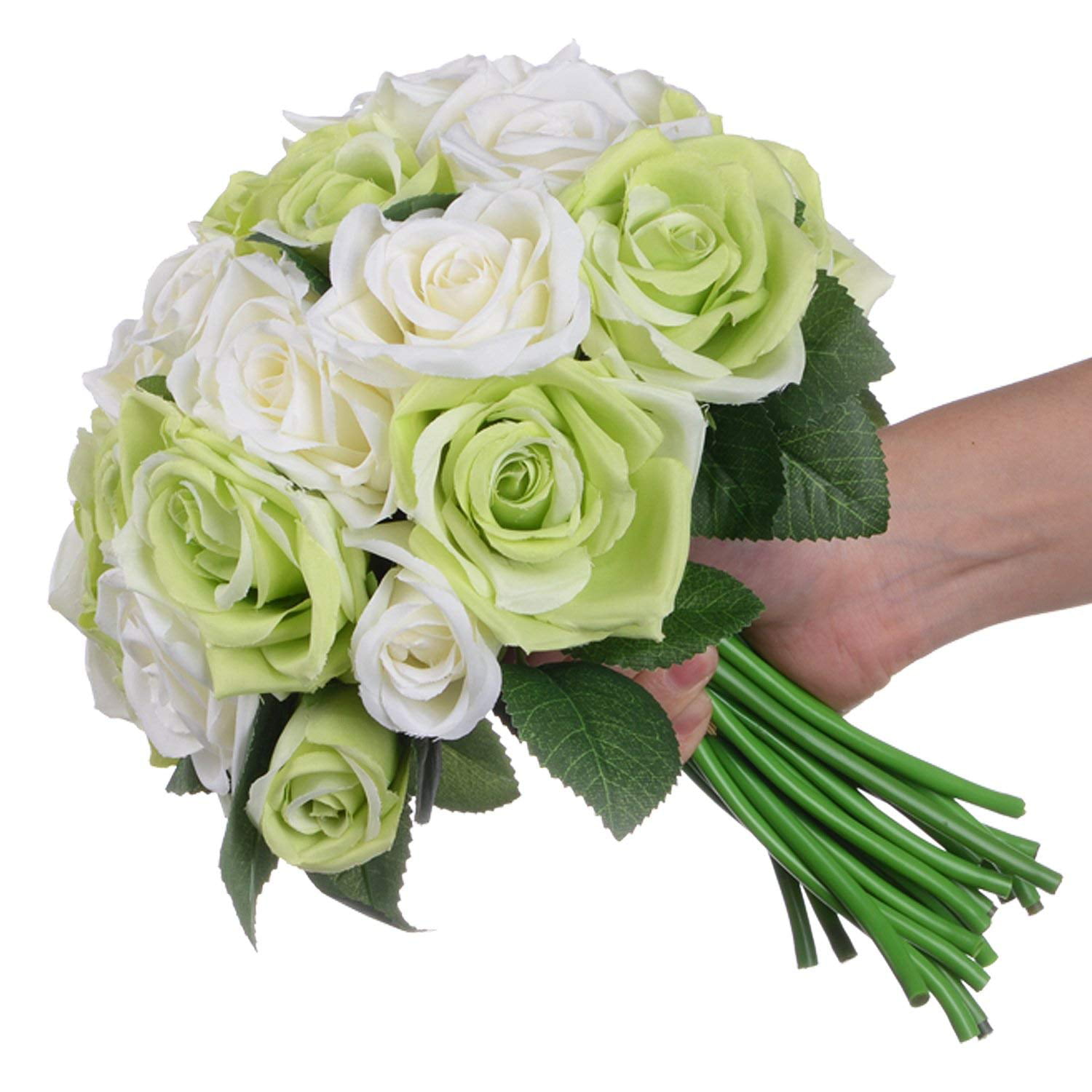 Grandest Birch Wedding Artificial Rose Bouquet Ribbon Bowknot Green Leaves  Realistic Reusable Elegant Multicolor Bridal Fake Flower Party Supplies