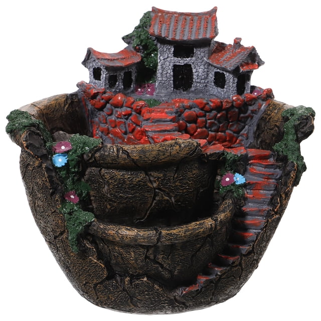 Micro paisaje flores artificiales plantas suculentas maceta pequeños soportes creativos para macetas colgantes diseño de jardín con casa dulce (naranja)