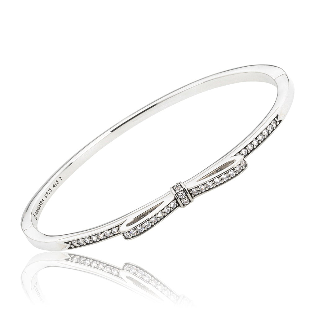 ornament acceptere optager Authentic Sparkling Bow Hinged Bangle, Clear CZ 590536CZ-3, 7.5 in -  Walmart.com