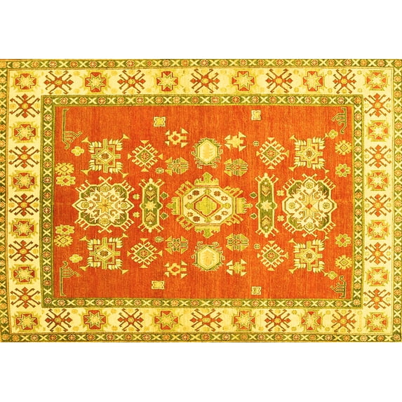 Ahgly Company Indoor Rectangle Geometric Yellow Traditional Area Rugs, 6' x 9'