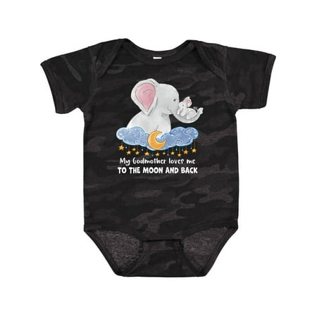 

Inktastic My Godmother Loves Me to the Moon and Back Elephant Family Gift Baby Boy or Baby Girl Bodysuit