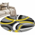 thumbnail image 2 of Round Area Rugs Collection 4 Ft, Yellow Geometric Non-Slip Residential Carpet, Gray Black Retro Abstract Stripes Lines Indoor Crawling Mats Runner Rugs for Living Room/Dining Room/Bedroom, 2 of 8