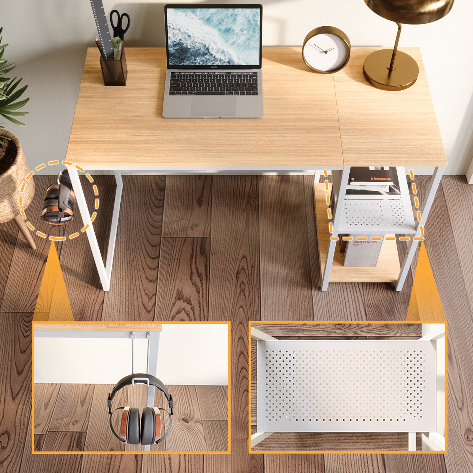 Lilyana Desk, Knee Space Width Side to Side 47.24", Top Material