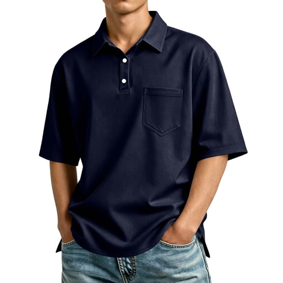 Polo Shirts for Men Short Sleeve Golf Shirts with Pocket Classic Casual Moisture Wicking Polos Navy S