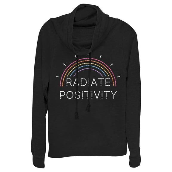 Junior's CHIN UP Radiate Positivity Rainbow Cowl Neck Sweatshirt Black Medium