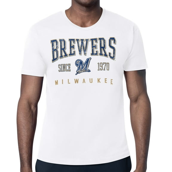 Men's Starter White Milwaukee Brewers Distressed Logo T-Shirt