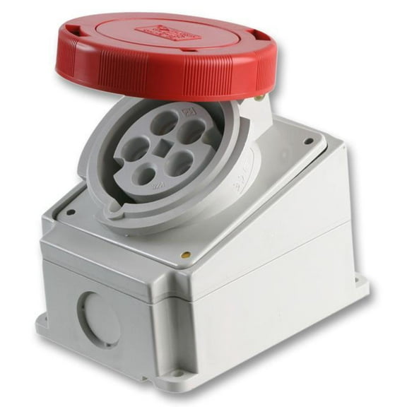 PRO POWER - 32A, 415V, Surface Mount CEE Socket, 3P+N+E, Red, IP67