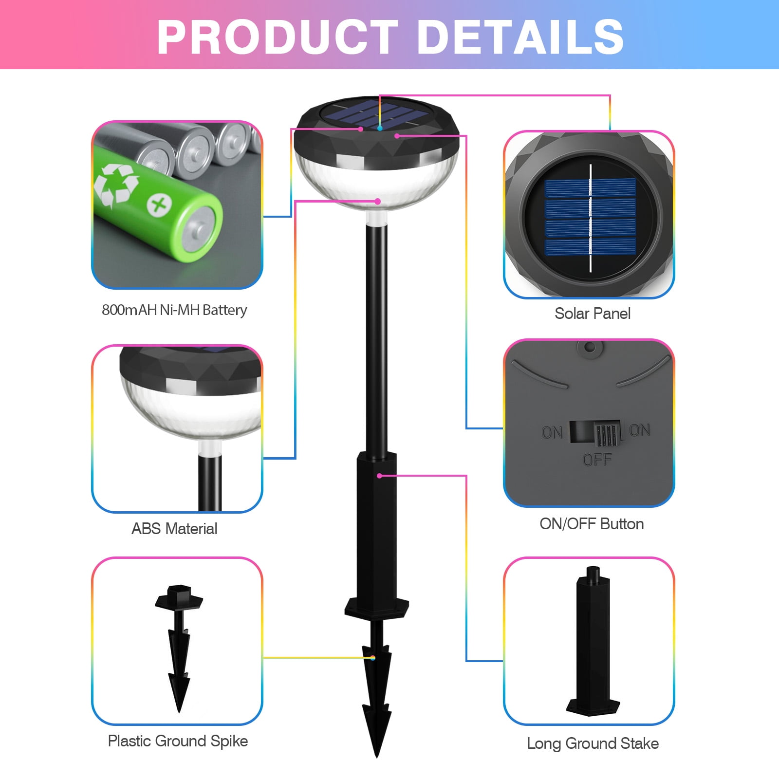 TOPZOO 8 Pack Solar Pathway Lights, 2 Modes Multicolor & Warm White LED, IP67 Waterproof, Solar Lights Outdoor for Garden Path Backyard Christmas Lawn Landscape Decorative