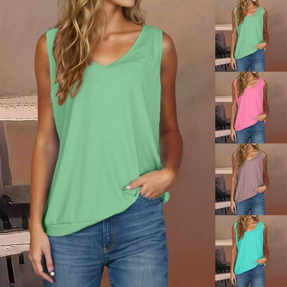 Aboser Bouson Tank Tops for Women Sleeveless Cotton T Shirts Loose Fit Slouchy Shirt Solid Color V Neck Blouses Lightweight Soft Travel Vacation Tank Top