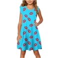 thumbnail image 1 of Yanlir Robe d'Été Sans Manches pour Filles 4-14 Ans Col Rond à Volants Robe d'Été Confortable et Élégante (Bleu#1,13 Ans), 1 of 8