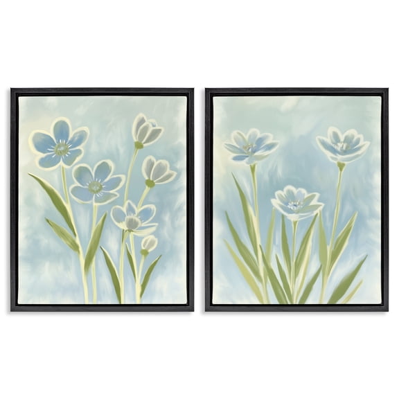 Stupell Industries Contoured Blue Petals 2 Piece Black Framed Floater Canvas Set, design by Kim Allen