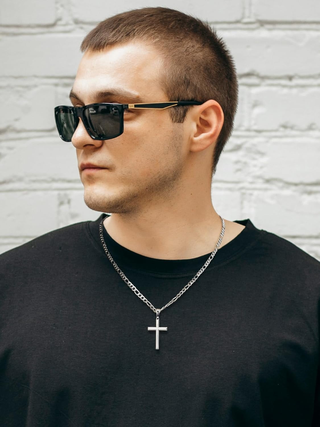 Tilga 18K Gold Over 925 Sterling Silver Cross Necklace for Men/Women, Stainless Steel Cuban/Rope Chain Cross Pendant 18-24 inch, Religious Jewelry Gifts for Men