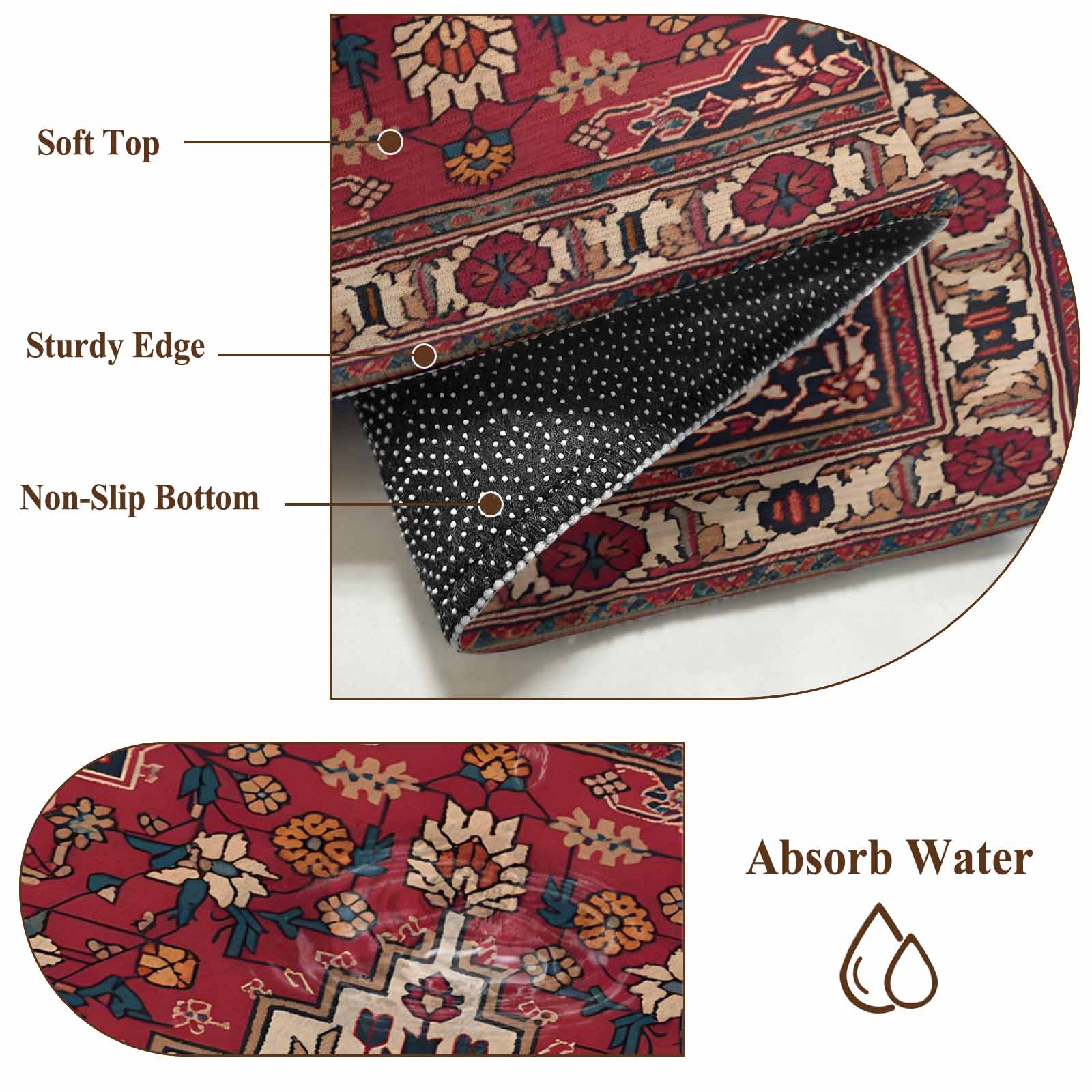 Runner Rug 2 x 6 Ft, Country Boho Washable Non-Slip Floor Mat for Kitchen Hallway/Entryway, Farmhouse Ethnic Abstract Nation Aesthetic Long Kitchen Runner Area Rugs for Living Room, Low-Profile