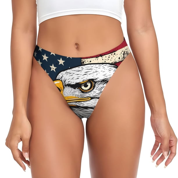 Fotbe American Bald Eagle Tanga Sin Costuras para Mujer con Estampado – Panties Invisibles, Transpirables y Cómodos para Uso Diario-Large