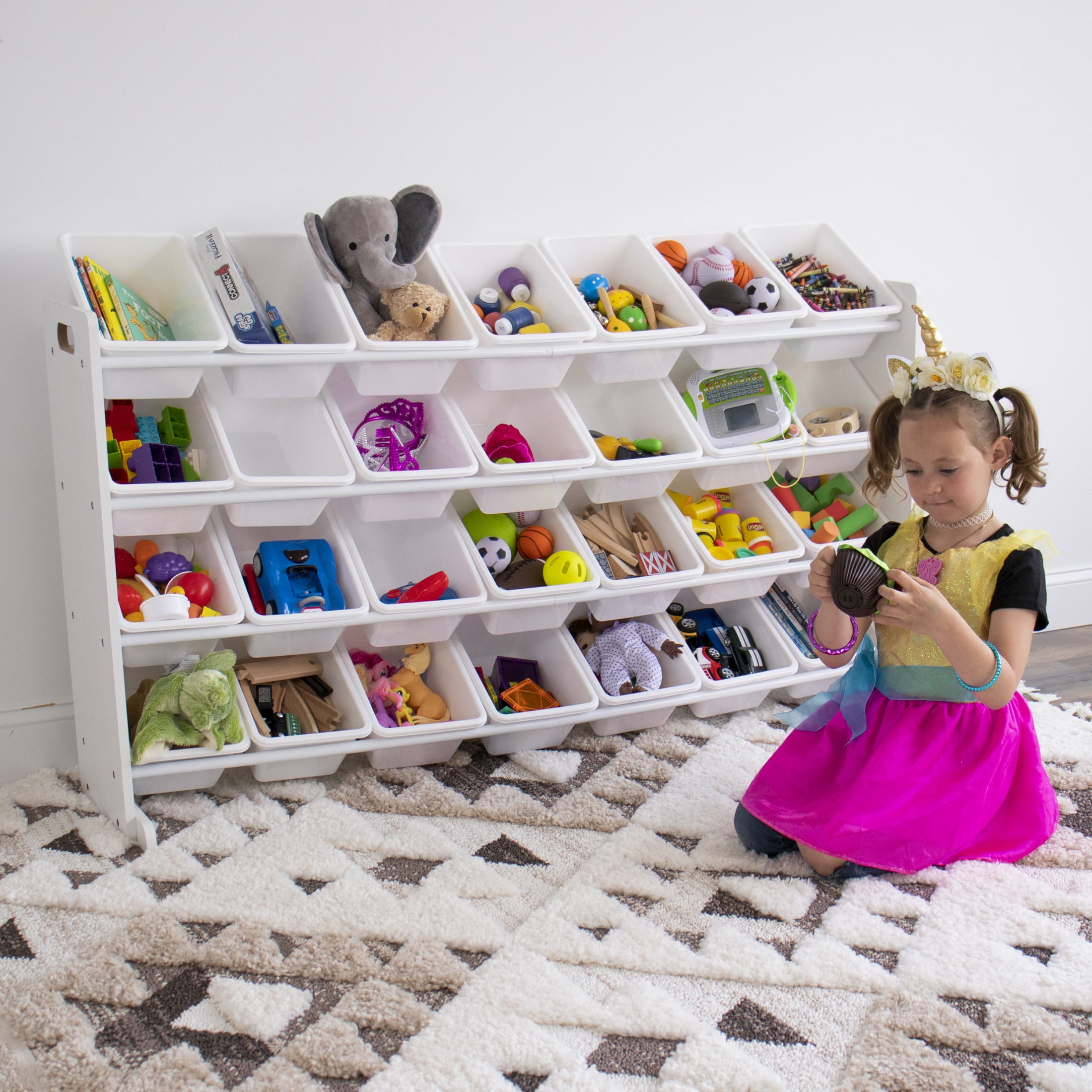 Humble Crew Cambridge Mega Kids Toy Storage Organizer with 28 Plastic Storage Bins, White