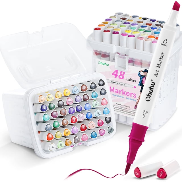 96 Pack Ohuhu Alcohol-based Markers Brush Tip: Double Tipped Art Marker Set for Artists Adults Coloring Drawing Sketching - Brush Chisel Dua