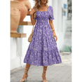 thumbnail image 2 of EASYBRAUS Women Floral Square Neck Puff Sleeve A Line Summer Dress Casual Midi Dress, 2 of 8