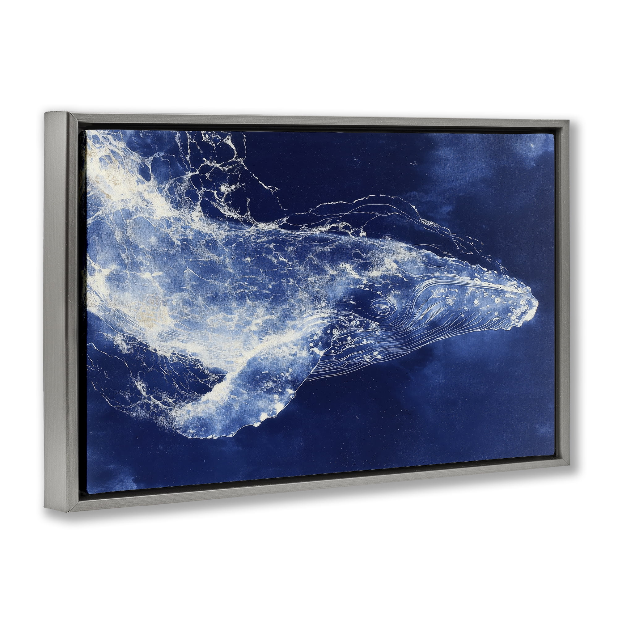 Stupell Industries Whale in Motion Gray Framed Floater Canvas Wall Art, design by Chromatic Storm Studio