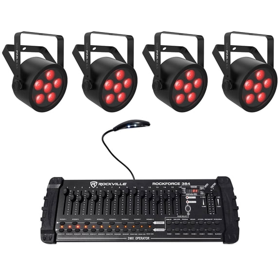 (4) Chauvet DJ SlimPAR H6 ILS RGBAW UV LED Par Can Wash Lights DMX Controller