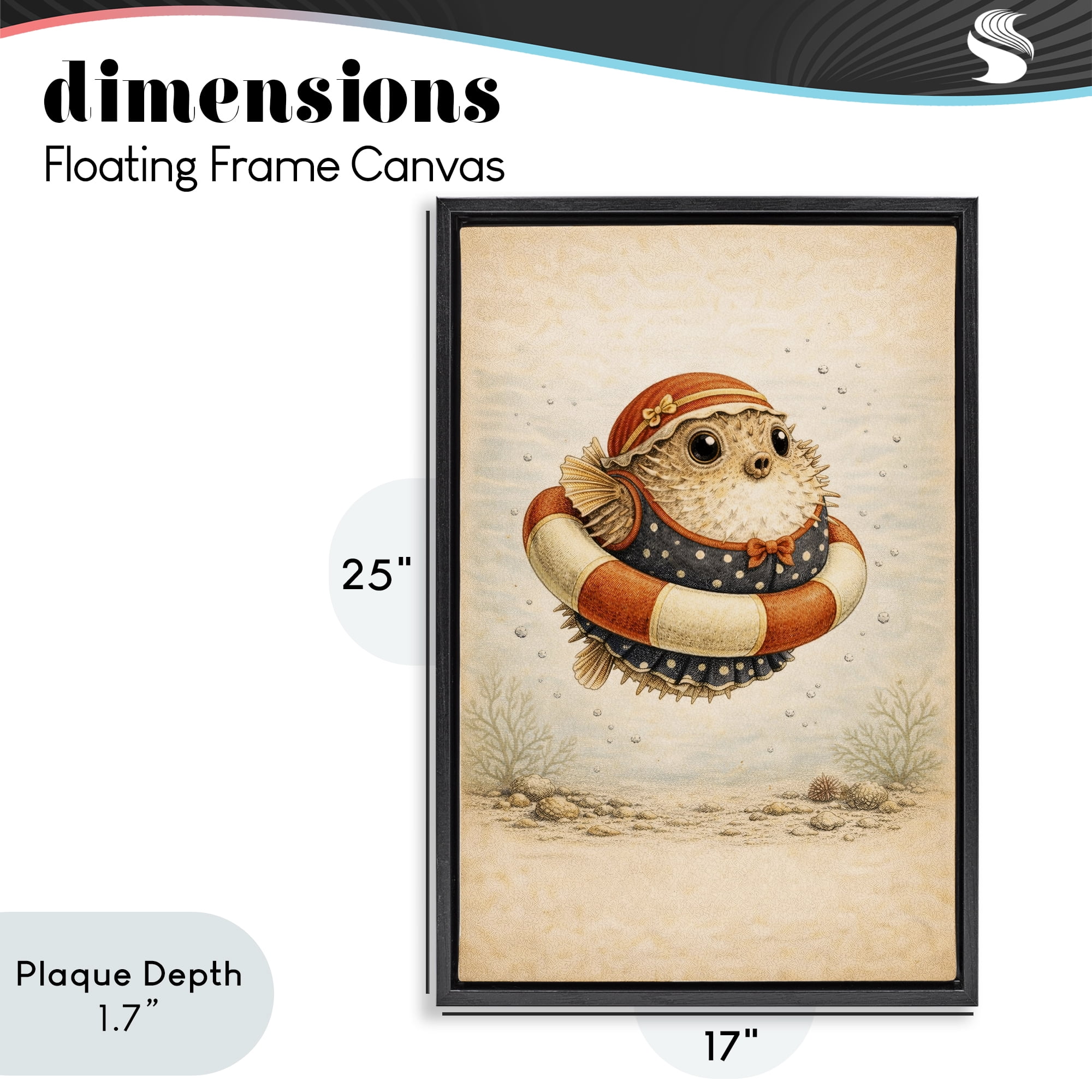 Stupell Industries Pufferfish Of Maritime Bathing Society Black Framed Floater Canvas Wall Art, design by Grotto Studios