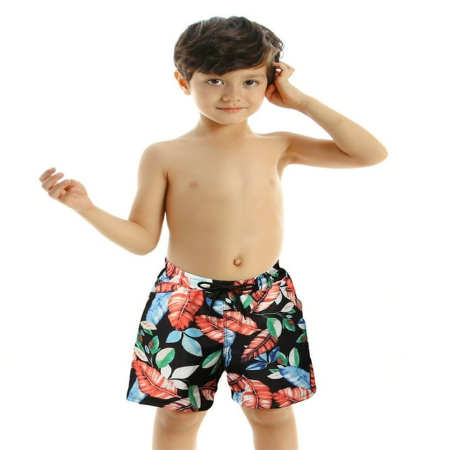 Men/Boys Polka Dot/ Plant Print Swimming Trunks with Drawstring
