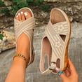 thumbnail image 2 of Hurxie Womens Wedge Sandals Comfortable: Buckle Ankle Strap Low Wedge Sandals Dressy Breathable Memory Foam Insole Casual Walking Summer Shoes Khaki 7.5, 2 of 8