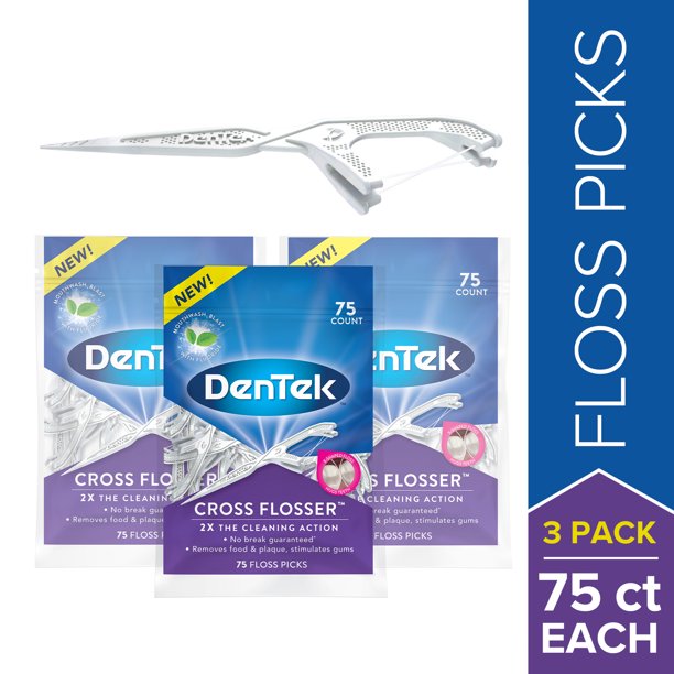 DenTek Cross Flosser Floss Picks, XShaped Floss Hugs Teeth, 75 Count