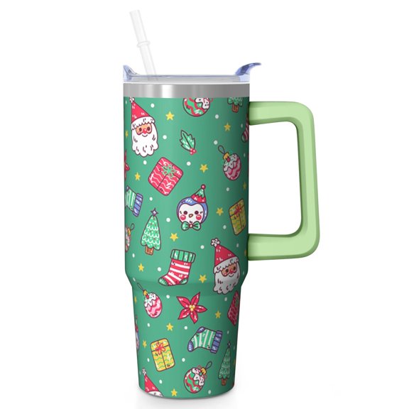 30oz Xmas Tumbler with Lid and Straw, Stainless Steel Cup with Handle Classic Red and Green Plaid Travel Mug, Christmas Gifts