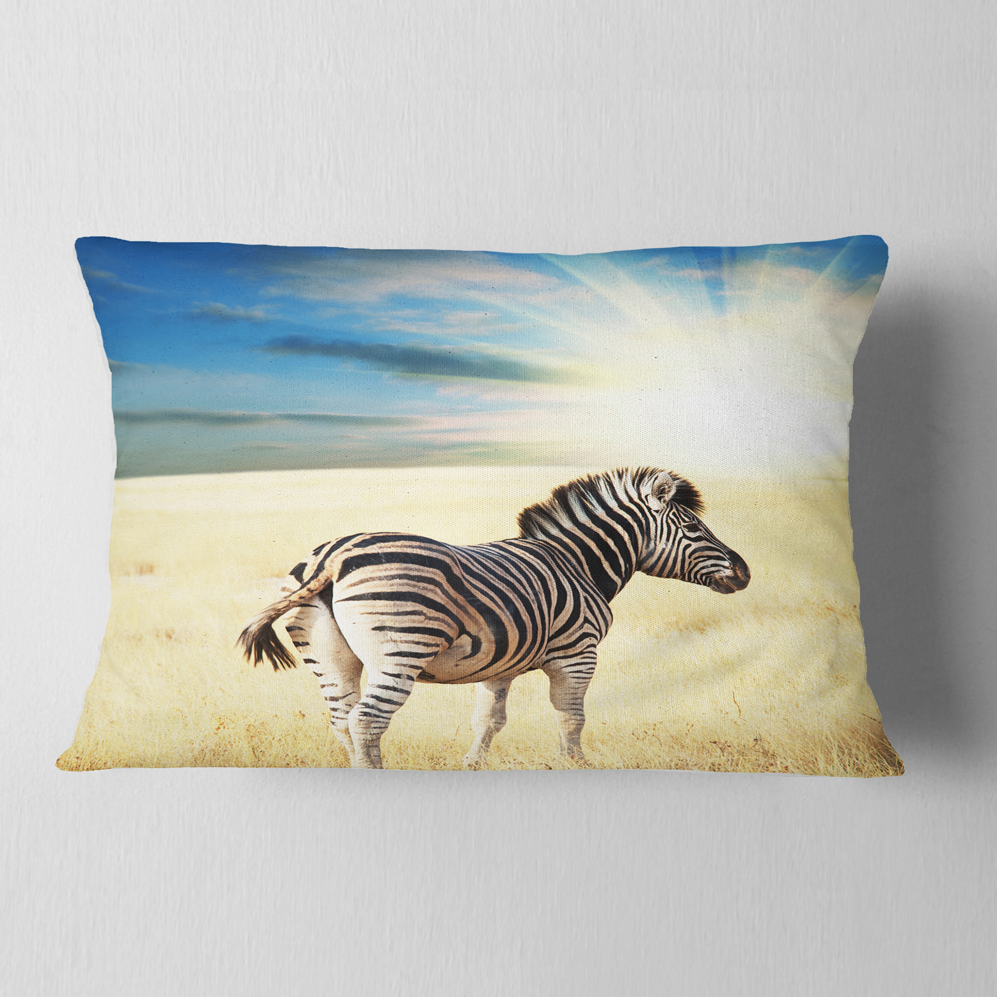 Designart 12" x 20" Blue Polyester Throw Pillow