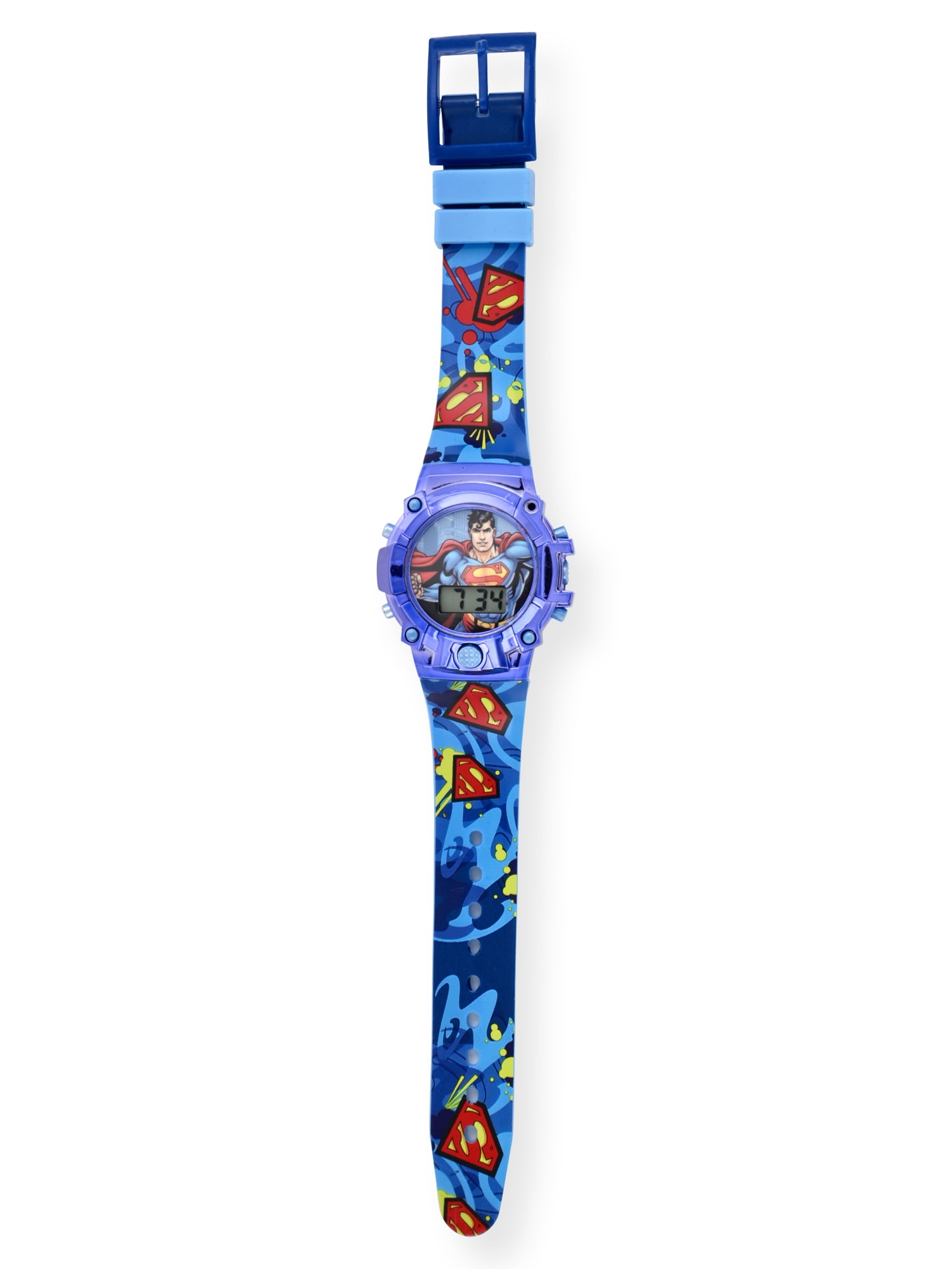 SUP4440WM Superman Kids Flashing Lights LCD Watch with Printed Strap