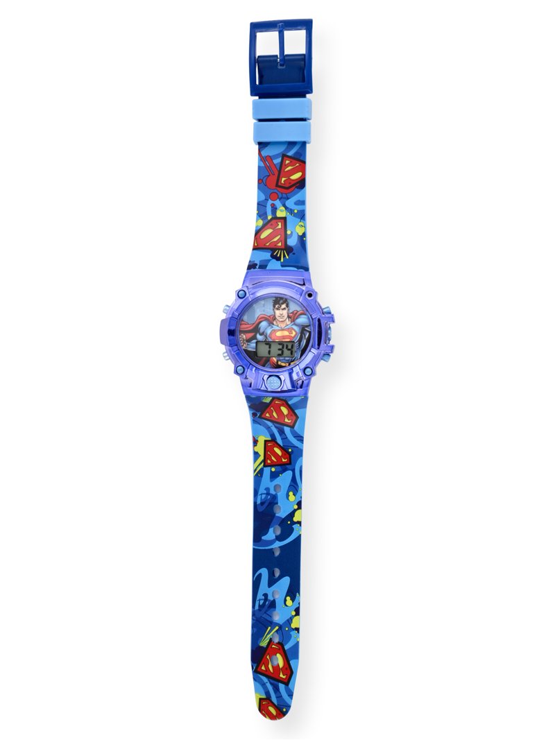 SUP4440WM Superman Kids Flashing Lights LCD Watch with Printed