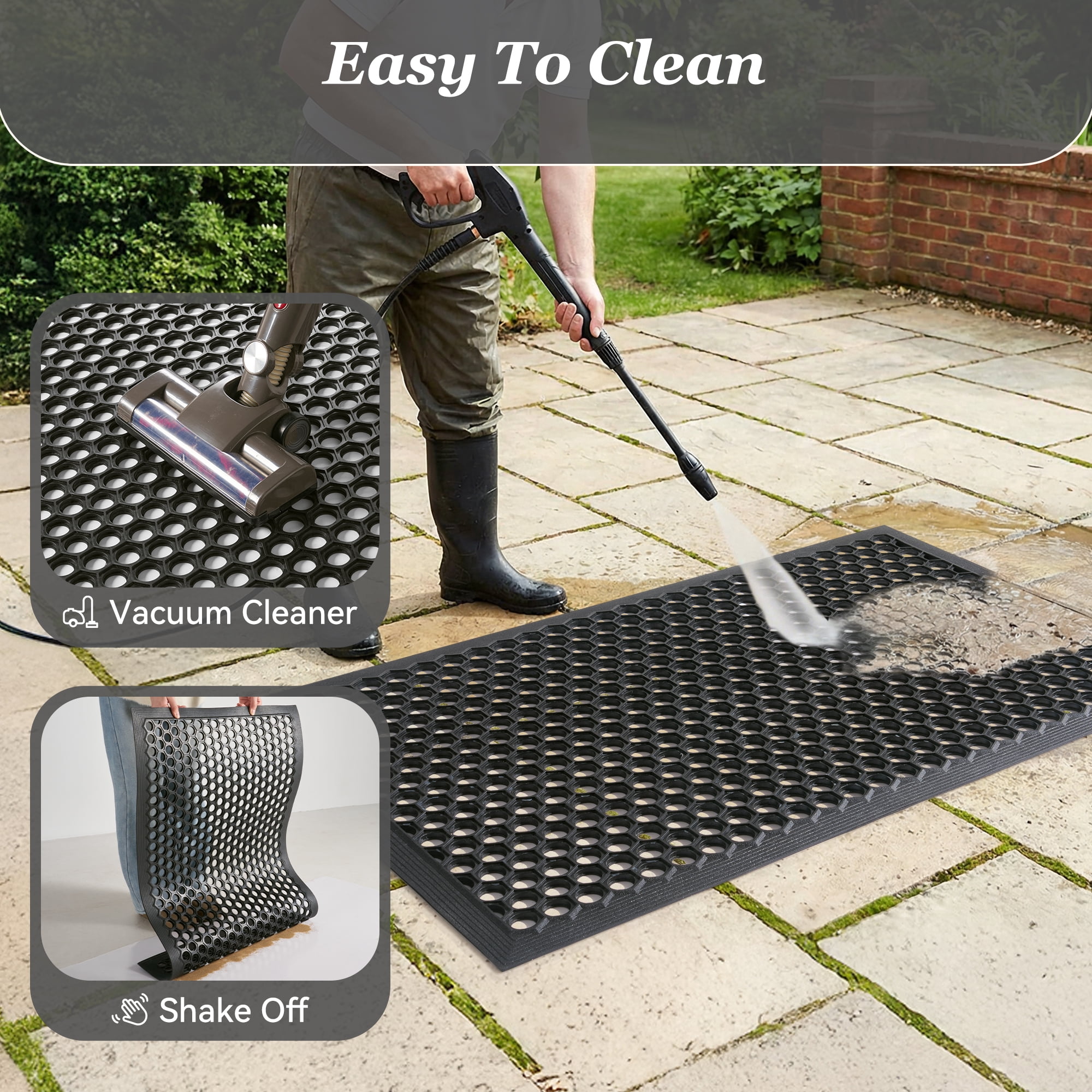 SIXHOME Outdoor Doormat Rubber Non-Slip Front Door Mat Waterproof Heavy Duty Doormat for Outside Low Profile Dirt Trapper Outdoor Mat Welcome Mat 24" x 35" Black