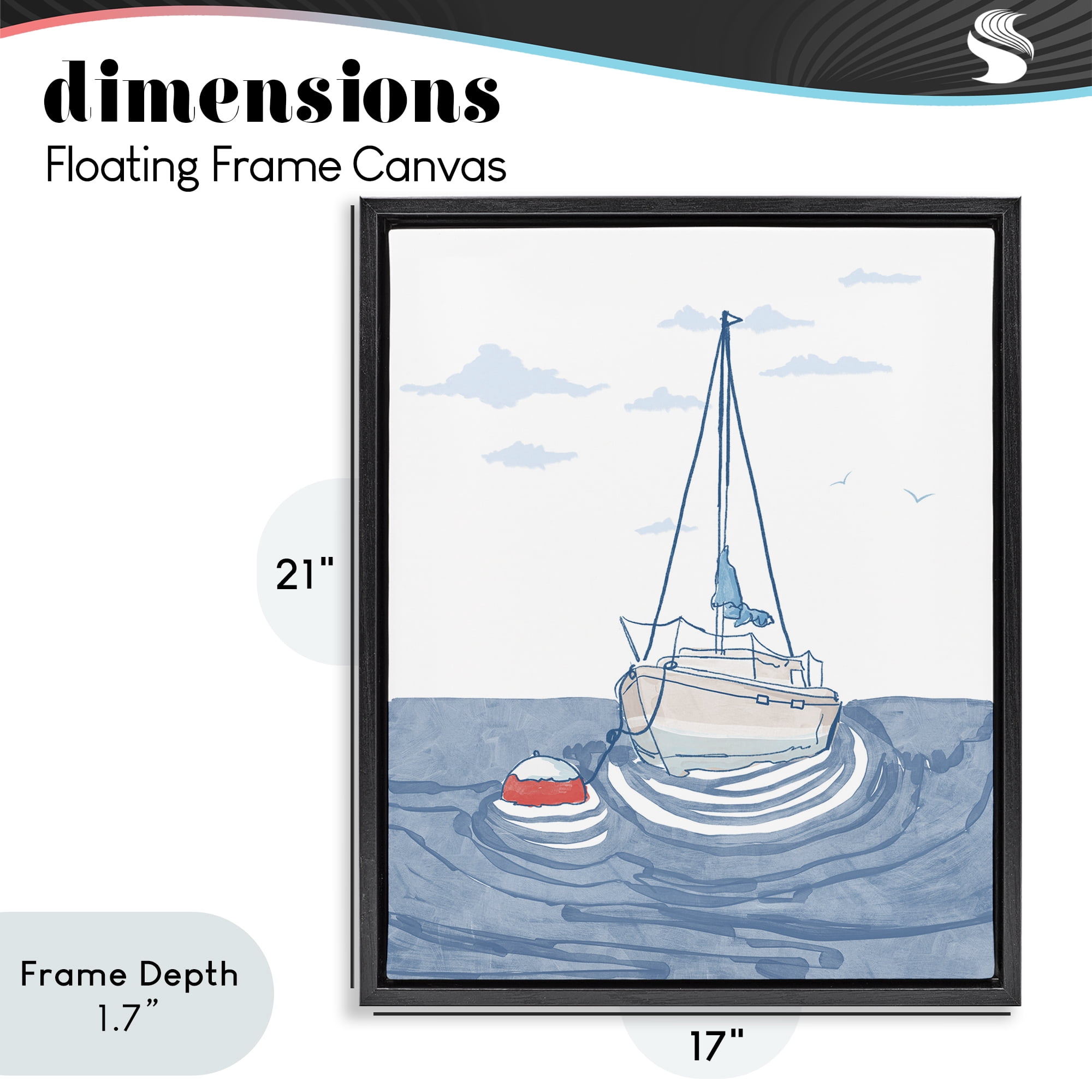 Stupell Industries Cool Tone Sailboat Floating Black Framed Floater Canvas Wall Art, design by Melissa Tilley