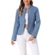 thumbnail image 1 of Blazer de mezclilla INSPIRE CHIC para mujer, chaqueta de jeans con frente abierto y cuello de pie, color azul claro M, 1 of 6