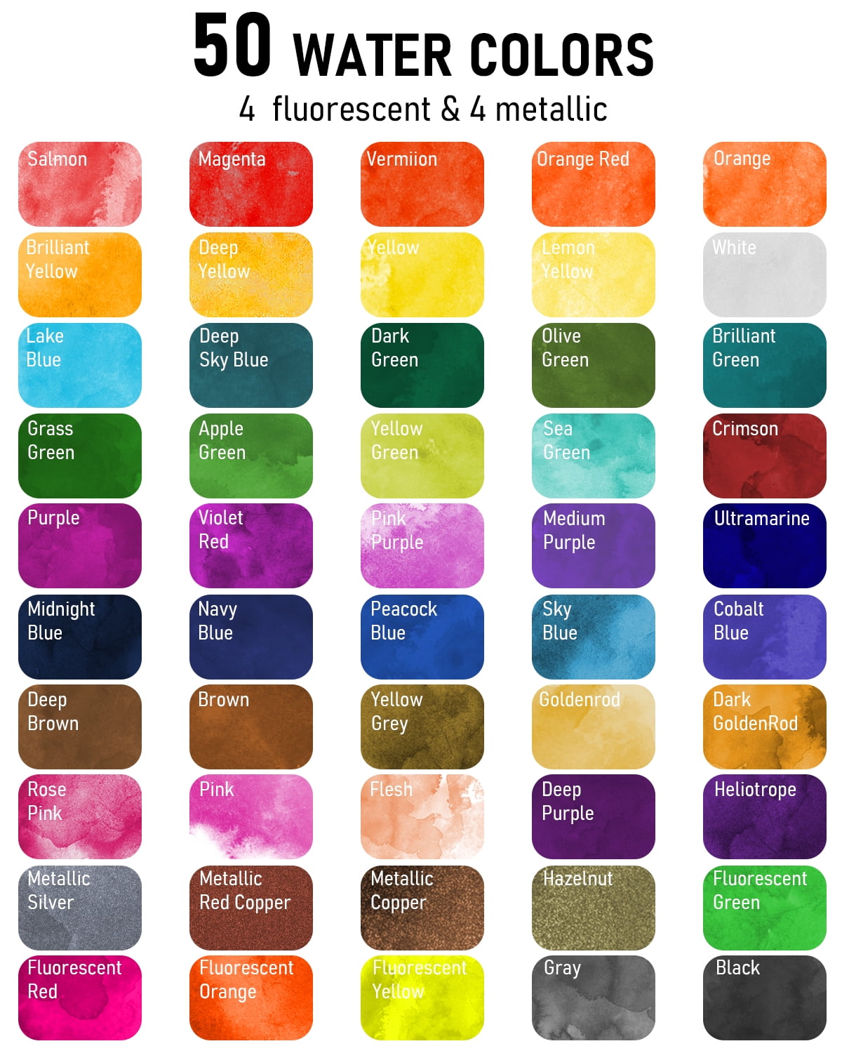 Nicpro 5" x 2" x 10" Metallic and Fluorescent Watercolor Art Supplies Kit