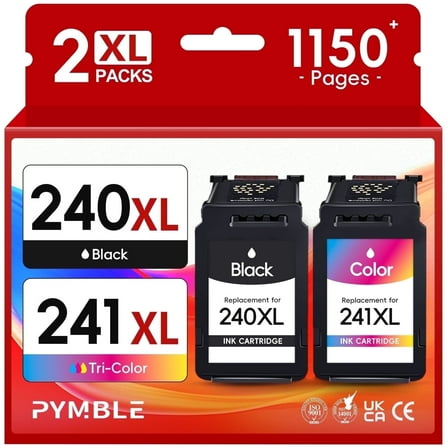 240XL Ink Cartridges for Canon Ink 240 and 241 for Canon 240 XL 241XL Combo Ink (1 Black, 1 Tri-Color)