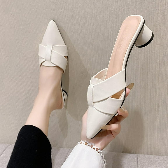 Heisall Women's Casual Sandals Low Heel Pointed Toe One-Foot Thick Heel Mules with Crisscross Strap Synthetic Leather Soft Insole for Outdoor & Indoor Use, Size 36-37 EU/US/UK