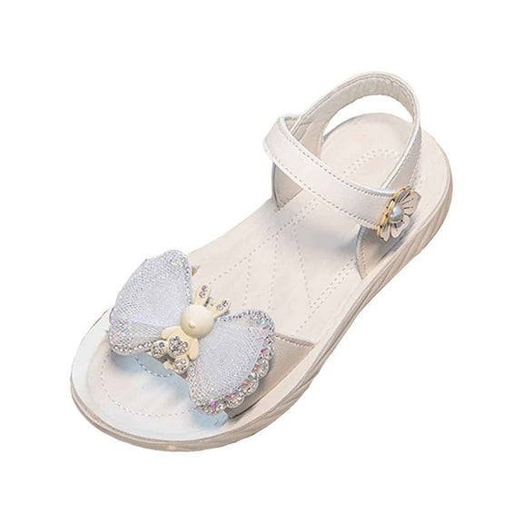 MEZZALL Girls Sandals Flower Bowknot Wedding Dress Shoes Breathable Lightweight Casual Outdoor School Shoes Kids 4-12 Comfortable Summer Daily And Play(4 12Y) Toddler Footwear Stylish