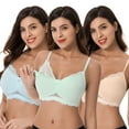 thumbnail image 1 of Curve Muse Plus Size Nursing Cotton Unlined Wirefree Bra With Lace Trim-3 PK-LIGHT BLUE,NUDE, SAGE-34C, 1 of 7
