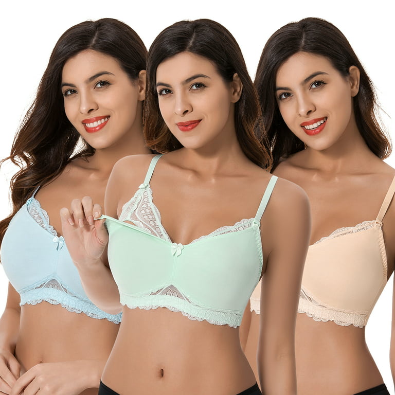 Curve Muse Plus Size Nursing Cotton Unlined Wirefree Bra With Lace