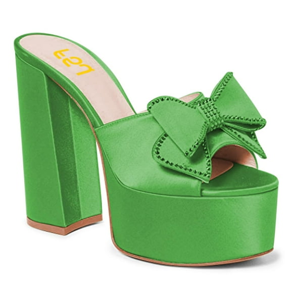 FSJ Women Open Toe Butterfly Platform Sandals Slip on Chunky High Heel Mules Fashion Prom Evening Slide Sandals Size 8 Green