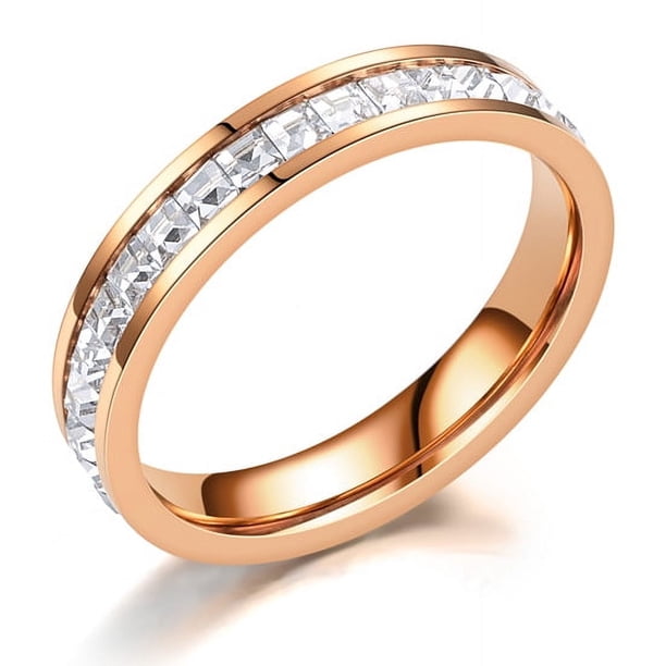 Anillo de lujo ligero con diamantes para mujer, anillo de acero de titanio y circonita sin color de 18 quilates