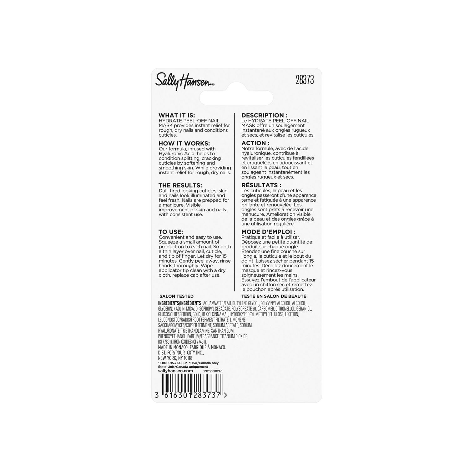 Sally Hansen Masque hydratant pour ongles, enrichi en acide hyaluronique, aide à soigner les cuticules craquelées en adoucissant & en lissant la peau