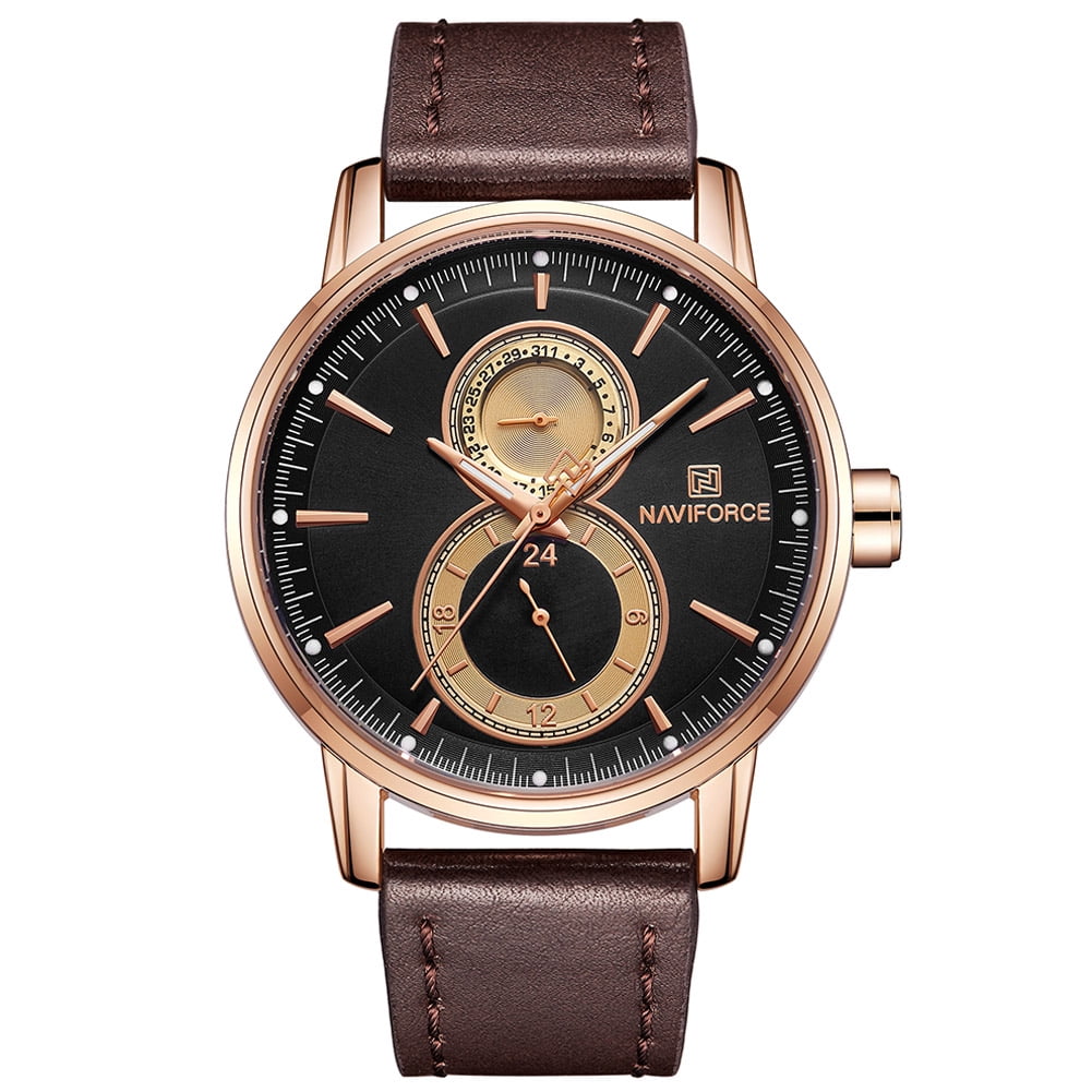 NAVIFORCE Leather Band Quartz 3ATM Waterproof Six Pointer