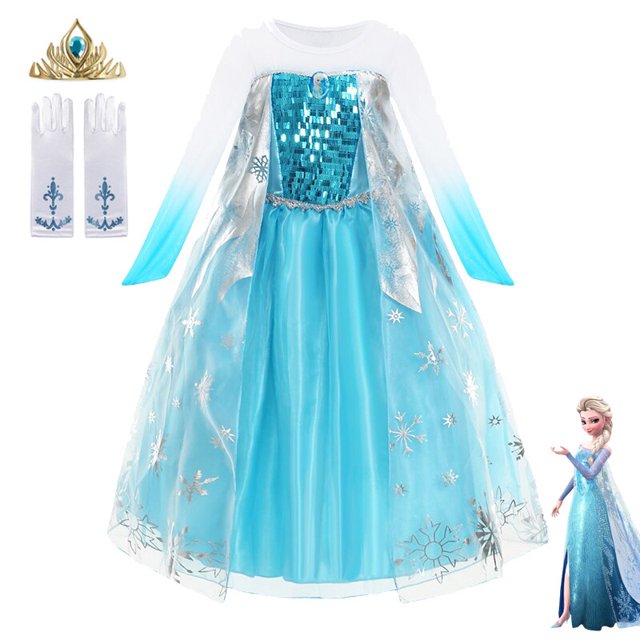 2023 Disney New Girls Clothing Frozen Elsa Anna Princess Dress para niñas Kid Cosplay Halloween Party Dress Snow Queen Fantasia3-4T (tag 110) Gao Jinjia LED
