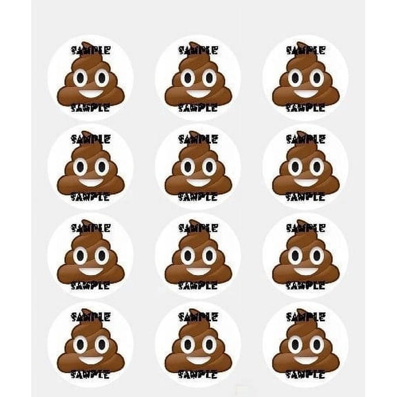 2" Round Poop Emoji Edible Image Cupcake or Cookie Toppers, by Tnct.