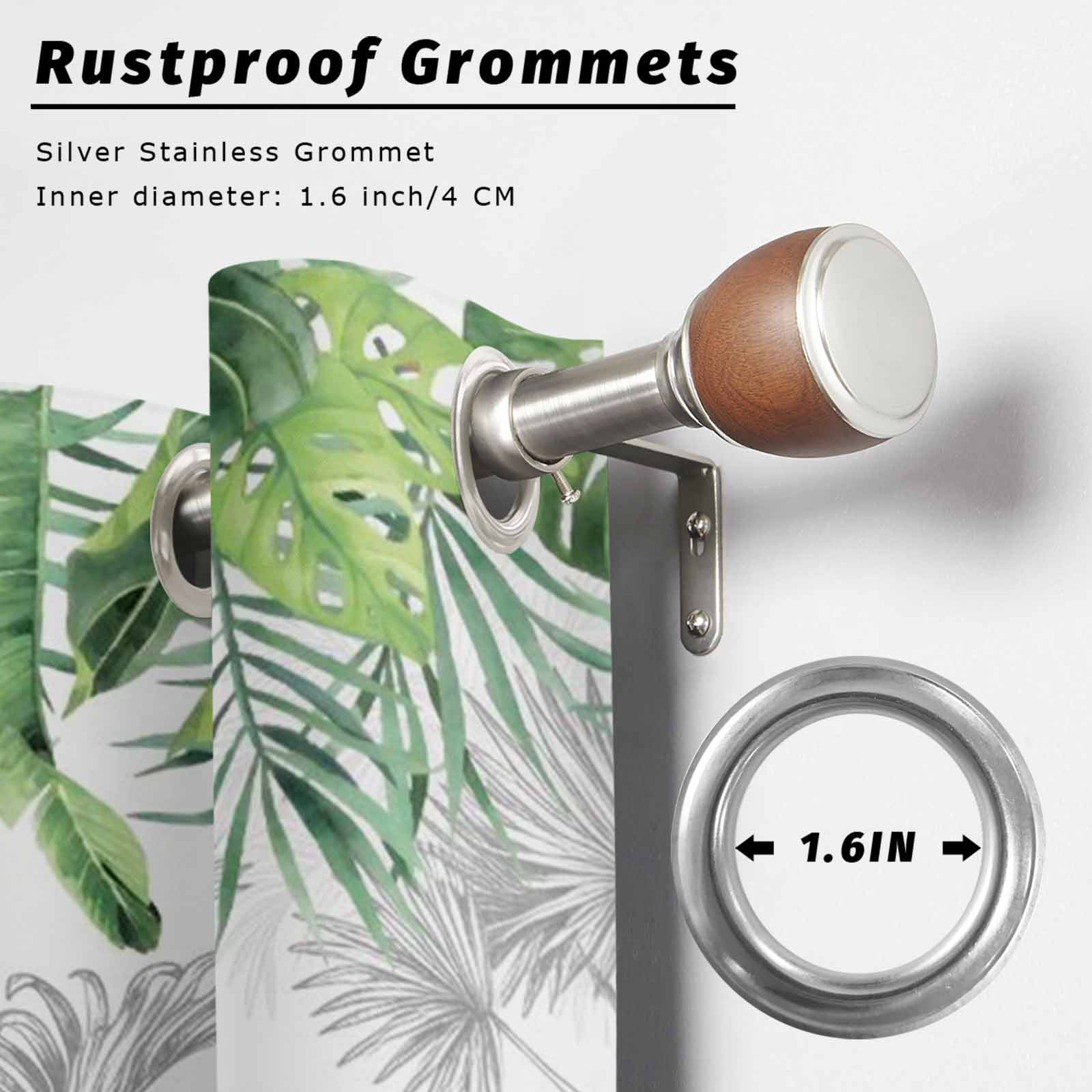Summer Tropical Outdoor Curtains for Patio, Pink Flamingo Jungle Green Palm Leaves Grey Sunshade Privacy Drapes Grommet Waterproof Outside Curtains for Porch/Cabana/Balcony 54"x 108", 1 Panel